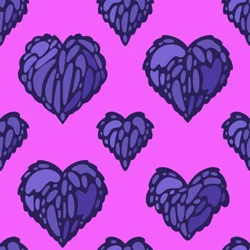 Seamless pattern with violet hearts on pink Stock Illustration