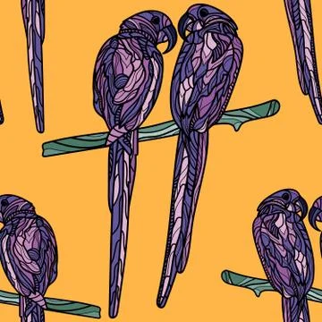 Seamless pattern with violet parrots. Stock Illustration