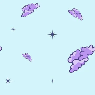 Seamless pattern with violet stars and clouds. Vector illustration. イラスト素材