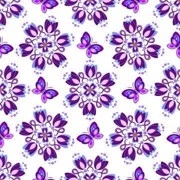 Seamless pattern with violet vintage flowers Stock Illustration