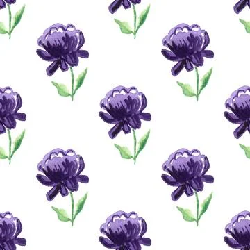 Seamless pattern of violet watercolor peony flower, hand drawn on white Stock Illustration