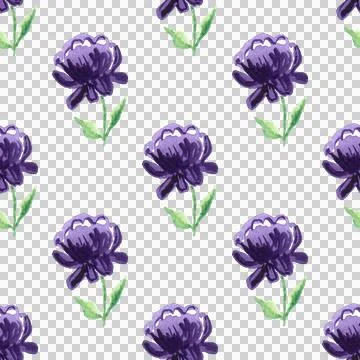 Seamless pattern, violet watercolor peony flower, hand drawn on white background Stock Illustration
