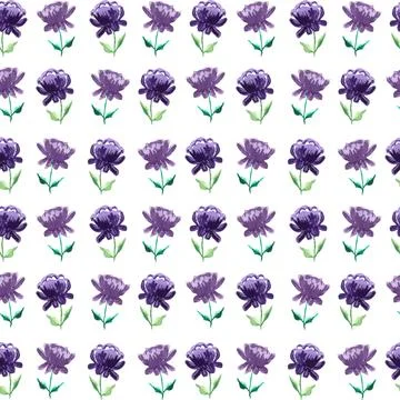 Seamless pattern of violet watercolor peony flower, hand drawn on white Stock Illustration