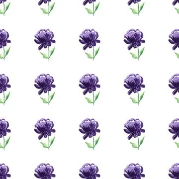 Seamless pattern of violet watercolor peony flower, hand drawn on white Stock Illustration