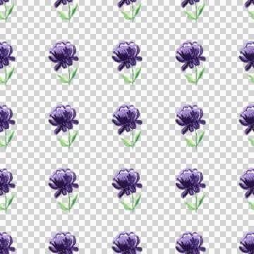 Seamless pattern of violet watercolor peony flower, hand drawn on white Stock Illustration