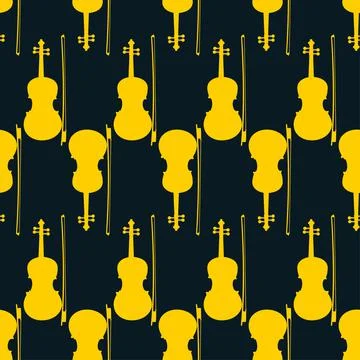 Seamless pattern of violins on dark background, icon classical musical Stock Illustration