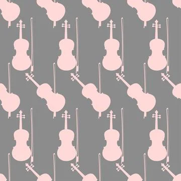Seamless pattern of violins on grey background, icon classical musical Stock Illustration