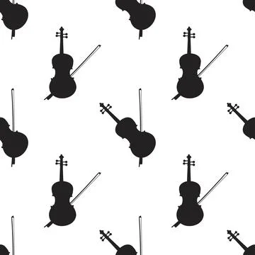 Seamless pattern of violins on white background, icon classical musical Stock Illustration
