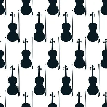 Seamless pattern of violins on white background, icon classical musical Stock Illustration