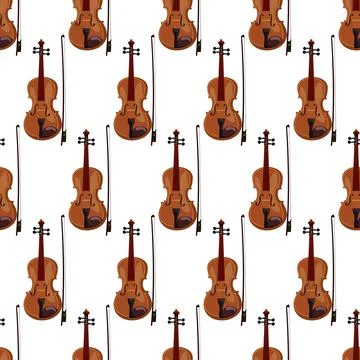 Seamless pattern of violins on white background, realistic classical musical Stock Illustration