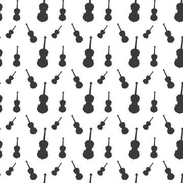 Seamless pattern of violins on white background, icon classical musical ins.. Stock Illustration