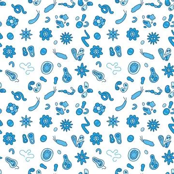 Seamless pattern with Virus, Vicrobe and Bacterium concept vector creative .. 스톡 일러스트