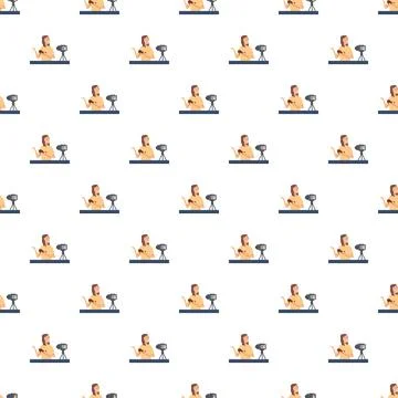 Seamless pattern of vlogger recording content with camera equipment 스톡 일러스트