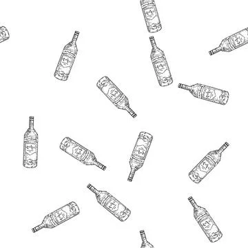 Seamless pattern vodka bottle sketch hand drawn Stock Illustration