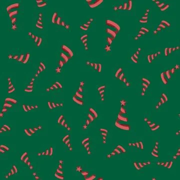 Seamless pattern volume red Christmas tree made from ribbons. New year vector Illustrazione stock