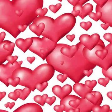 Seamless pattern with volumetric red hearts Stock Illustration