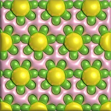 A seamless pattern of voluminous flowers with yellow centers and green peta.. Stock Illustration