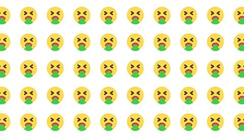 Seamless pattern of vomiting emoji faces on white background, health and si.. Stock Illustration