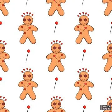 Seamless pattern voodoo doll. Stock Illustration