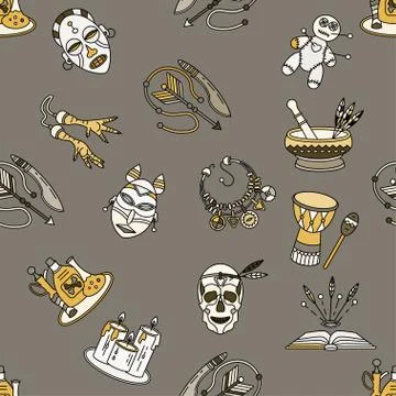Seamless pattern with voodoo symbols Stock Illustration