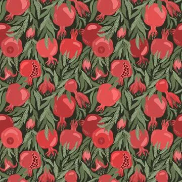 Seamless pattern vs Hand drawn fruits pomegranate. Stock Illustration