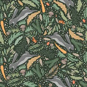 Seamless pattern vs jumping hare, bunny, rabbit Stock Illustration