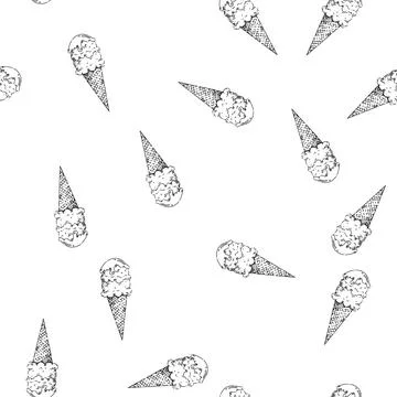 Seamless pattern waffle cone ice cream sketch hand drawn Stock Illustration