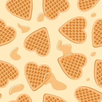 Seamless pattern of waffle hearts. Maple syrup or honey. Background on the theme Illustrazione stock