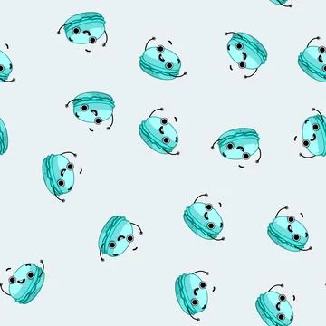 Seamless pattern waffle macaron character cartoon vector Stock Illustration