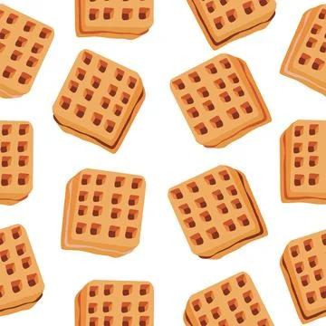 Seamless pattern of waffles with various fillings. Vector illustration of waf Stock Illustration