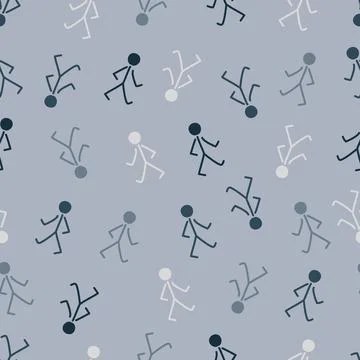 A seamless pattern of walking stick figure on a gray background. Pedestrian.. Illustrazione stock