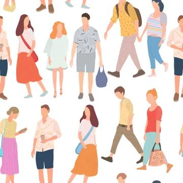 Seamless pattern with walking young people. Men and women in colorful clothes Stockillustratie