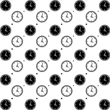 Seamless pattern wall clock on white background Stock Illustration