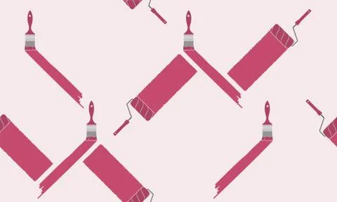 Seamless pattern with wall painting by roller and brush. Vector. Stock Illustration