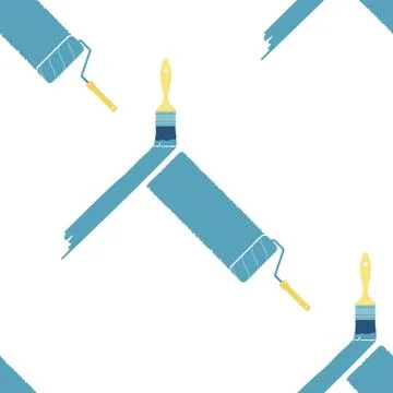 Seamless pattern with wall painting by roller and brush. Vector. Stock Illustration