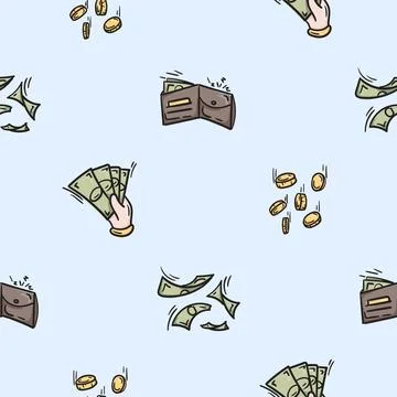 Seamless pattern with wallet, banknotes, money Stock Illustration