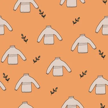 A seamless pattern warm sweaters and leaves Stock Illustration