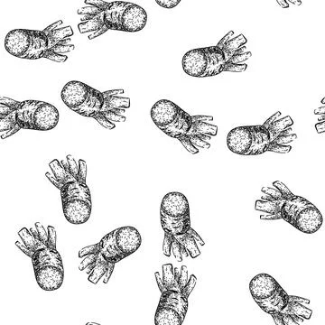 Seamless pattern wasabi root cut sketch hand drawn Stock Illustration
