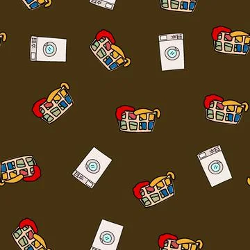 Seamless pattern washing machine and bowl clothes 库存插图