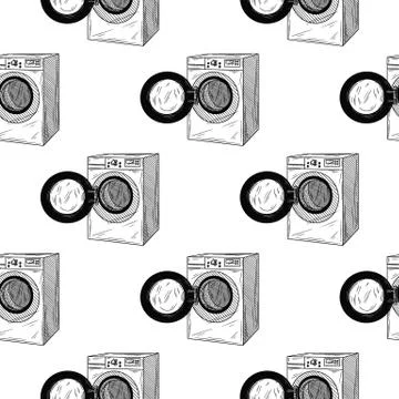 Seamless pattern. Washing machine on white background. Vector illustration Stock Illustration
