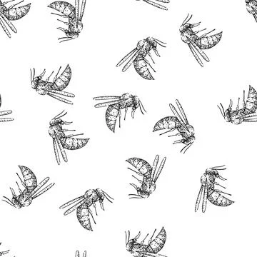 Seamless pattern Wasp drawing flying with detailed wings and body Stock Illustration