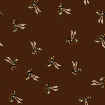 Seamless pattern Wasp flying creature on plain background Ilustração Stock
