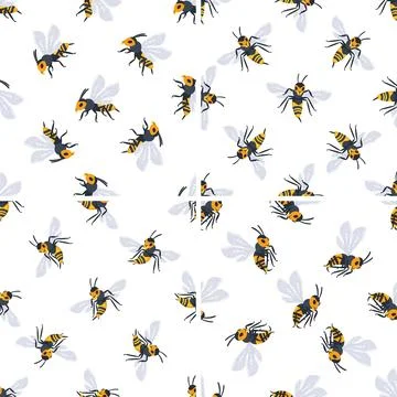 Seamless pattern of wasp flying showing wings and stinger Illustrazione stock