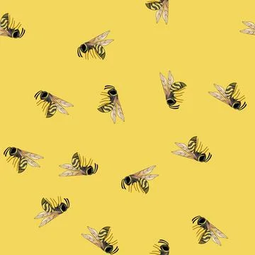 Seamless pattern Wasp flying showing yellow and black striped body Stock Illustration