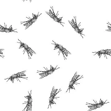 Seamless pattern Wasp insect etching drawing style illustration Stock Illustration