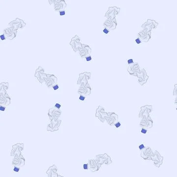 Seamless pattern waste crumpled plastic bottle cartoon vector Stock Illustration