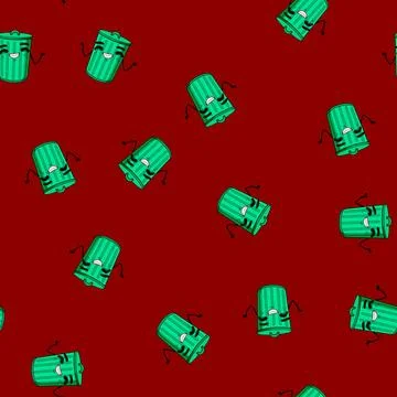 Seamless pattern waste trash bin character cartoon vector Illustration