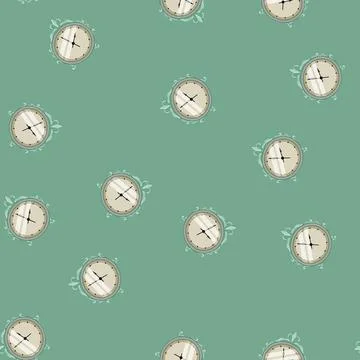 Seamless pattern watch clock vintage cartoon vector Stock Illustration