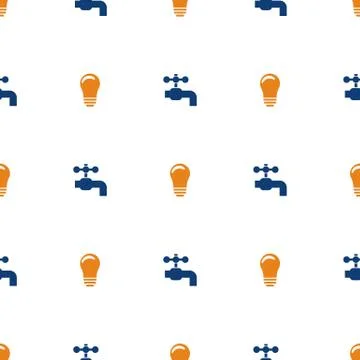 Seamless pattern with water crane and lightbulb on white background. Vector. Stock Illustration