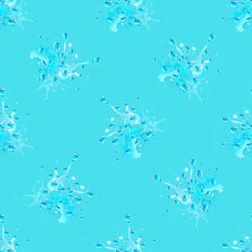 Seamless pattern of water drops of different shapes, isolated on blue background Stock Illustration